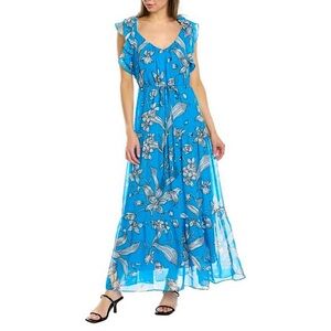 Taylor Blue Floral Ruffle Maxi Dress